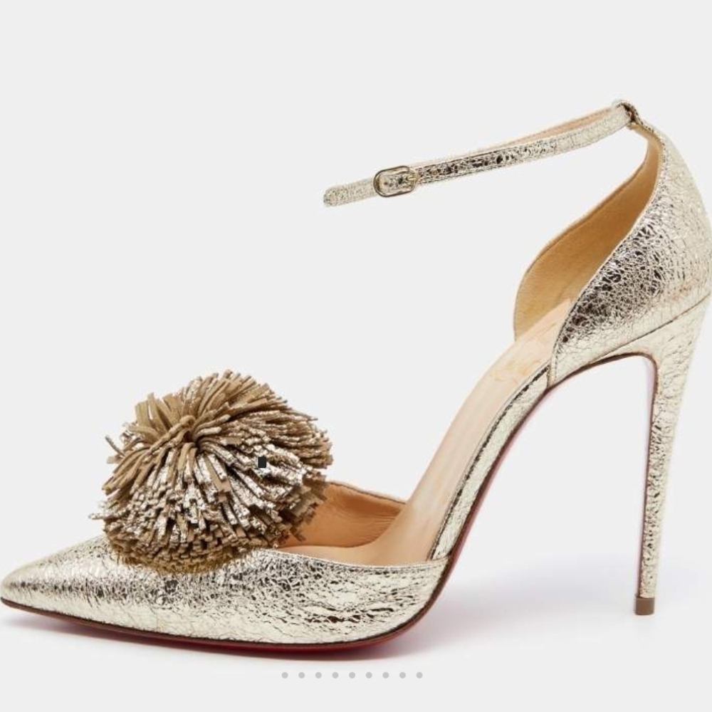 Christian Louboutin TSAROU Pompom Gold Heels